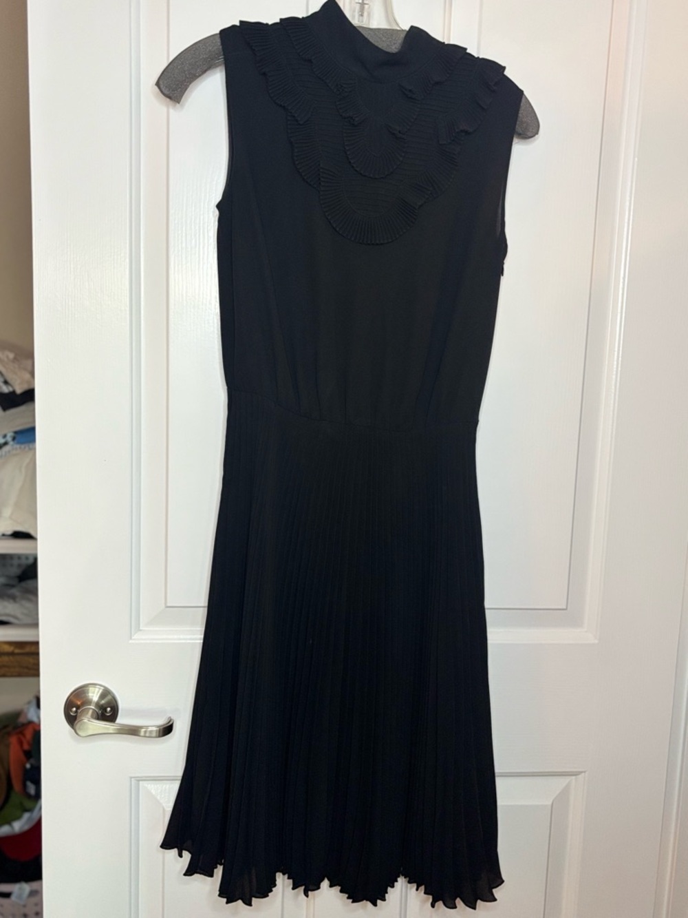EUC PRADA Sleeveless Sheer Black Ruffle-Neck Pleated Dress size 38/US 2